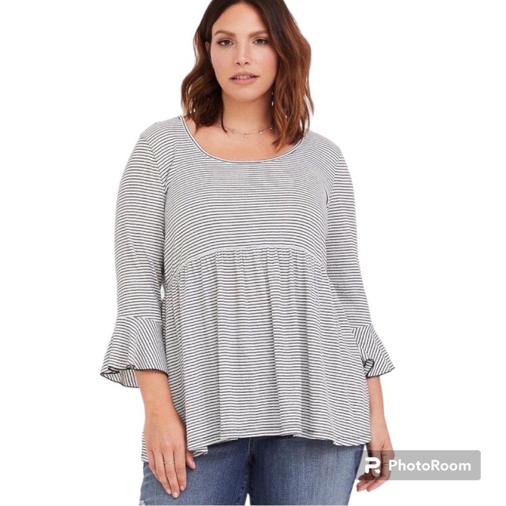 Torrid Stripe Bell Sleeve Babydoll Tee Size L